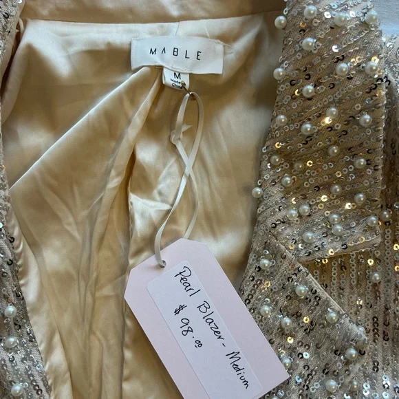 MABLE Silver Sequin With Pearls Women's Statement Piece Blazer NWT - Picture 5 of 13